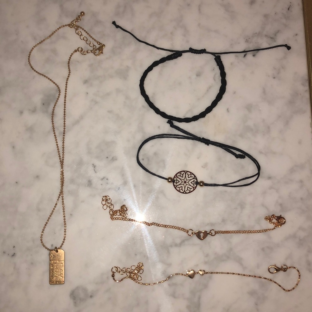 Gold and black necklace and bracelet bundle